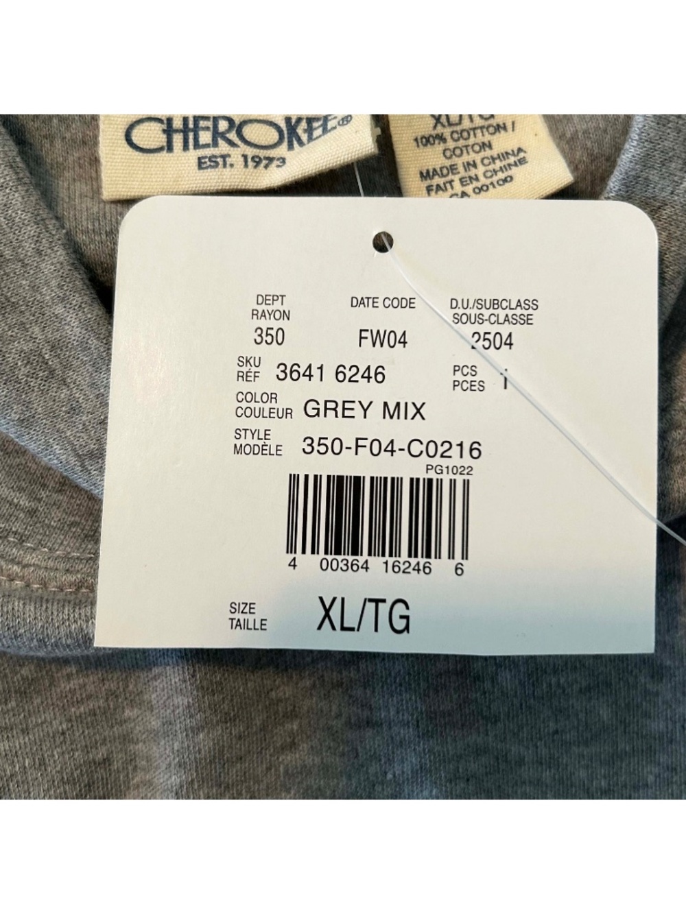 T-SHIRT, MOCK NECK, GREY, SIZE XL, LONG SLEEVES, 100% COTTON, SIDE SLITS, - Picture 4 of 12